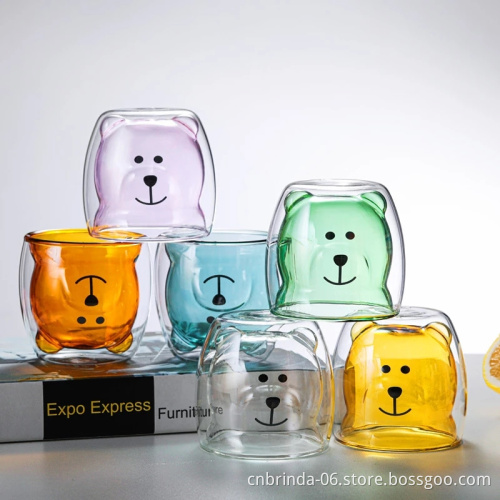 Cute Mugs Bear Tea Coffee Cup Milk Couple Double Wall Glass Mugs Funny Valentine's Day Birthday Gifts for You